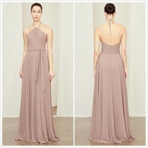 Amsale Colby halter keyhole tie waist floor length gown sz 6